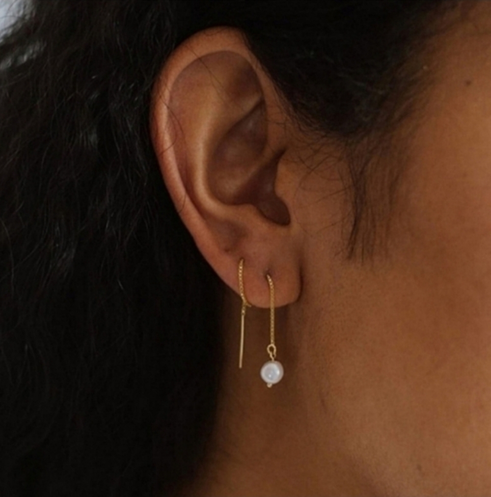 Anthropologie Pearl Accent Threader Dangle Earrings